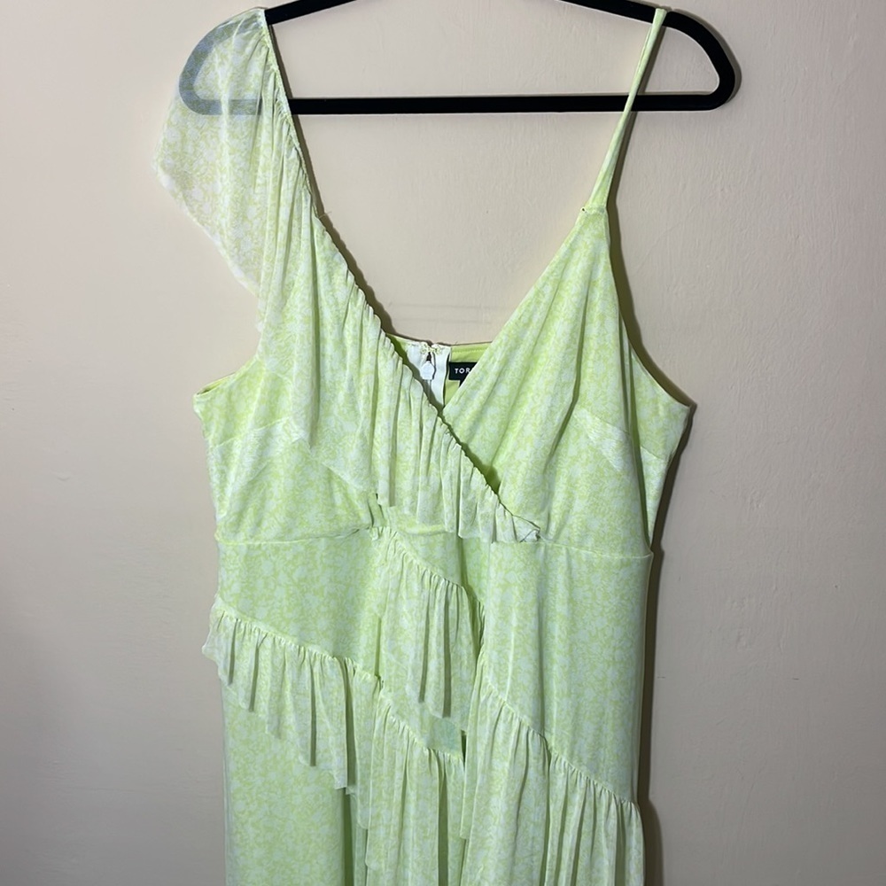 Torrid size 2 NEON YELLOW MESH FLORAL RUFFLE MIDI DRESS - Picture 6 of 11